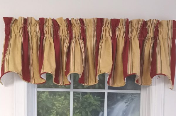 Capulet Stripe Cabernet 100" Scalloped Valance - Close Out