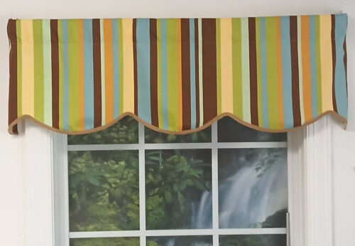 Bold Stripe Azure Unlined Cornice Valance